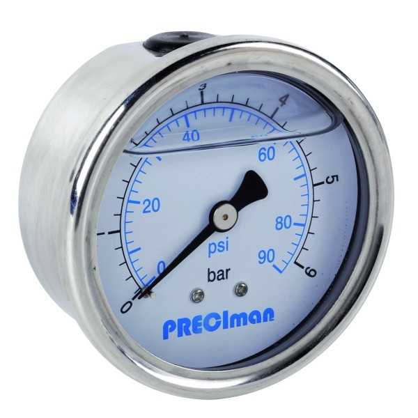 Manomètre glycérine inox axial D63 0/6bar G1/4'