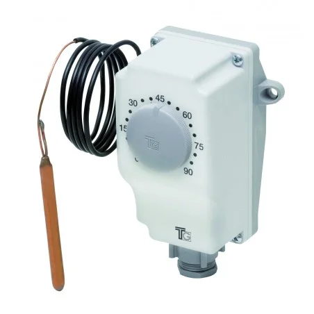 Aquastat avec capillaire de 0 à 90° avec réglage externe Aquastat avec capillaire de 0 à 90° avec réglage externe