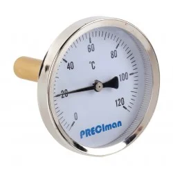 Thermomètre inox racc.axial D.80 de 0 à 120° C L.10cm+doigt de gant
