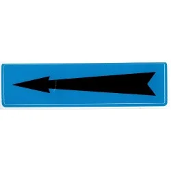 Etiqueta de flecha negra sobre fondo azul
