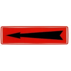Etiqueta de flecha negra sobre un fondo rojo